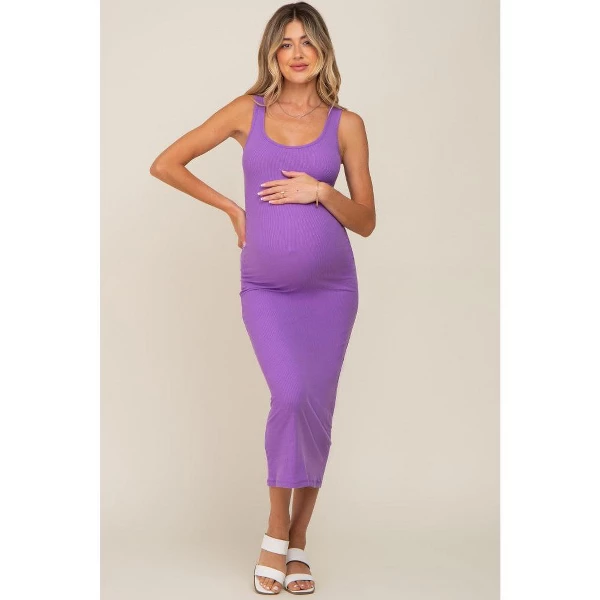 Target PinkBlush Lavender Ribbed Basic Maternity Maxi Dress Lavender Medium