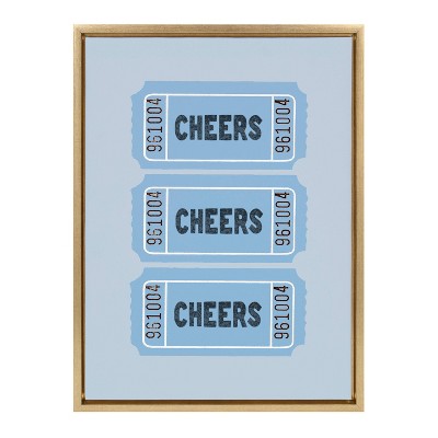 Cheers Blue Ticket Print on Canvas with Gold Frame
