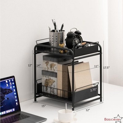 Basicwise Under Sink Organizer Sliding Wire Baskets Adjustable 2-Tier Metal Storage Rack for Bathroom Kitchen — фото 4