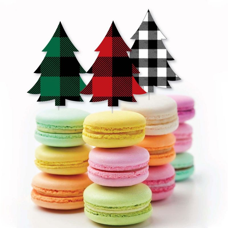 Big Dot of Happiness Holiday Plaid Trees - Dessert Cupcake Toppers - Buffalo Plaid Christmas Party Clear Treat Picks - Set of 24, 5 of 8