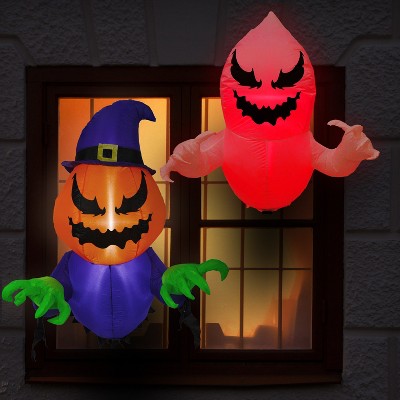 Sunnydaze Pumpkin Jack and Haunted Harold Halloween Window Inflatable Duo