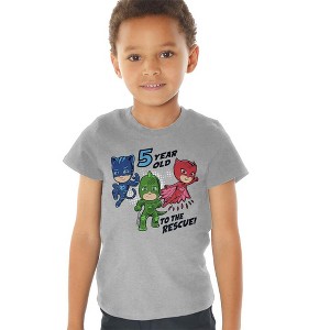 Pj Masks 5 Year Old To The Rescue Birthday Kids T Shirt For Toddlers, Athletic Heather - 1 of 4