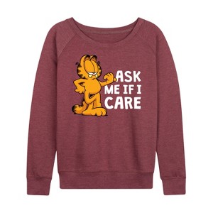 Women's - Garfield - Ask Me If I Care Lightweight French Terry Wide Neck Long Sleeve Shirt - 1 of 4
