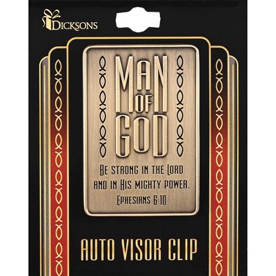 Dicksons AVC-179 Man of God Be Strong in His Mighty Power Gold 2.25 x 2 Metal Decorative Encouraging Auto Visor Clip