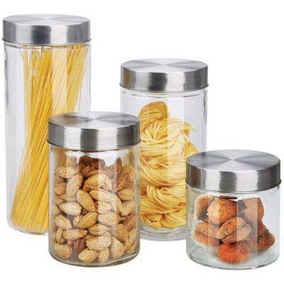 Home Basics 4 Piece Glass Canister Set with Stainless Steel Lids