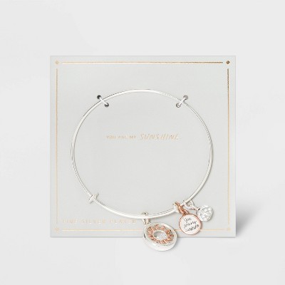 Silver Plated Adjustable Bangle with Flash Rose Flower Shaker Charm Bracelet - Silver Gray