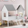 NicBex Twin Size Loft Bed House Shape Pine Low Bed Frame with Roof, Windows, Inclined Ladder and Guardrail, No Box Spring Required - 2 of 4