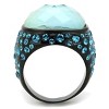 Slickblue Women’s IP Black Stainless Steel Ring with 18x18mm Sea Blue Synthetic Glass Stone, size 5-10 - 3 of 4