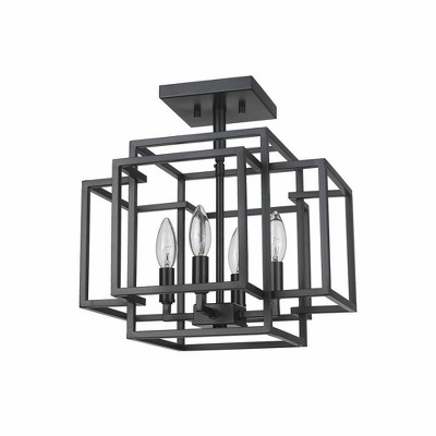 Matte Black Steel and Glass 14" Semi-Flush Mount Light Fixture