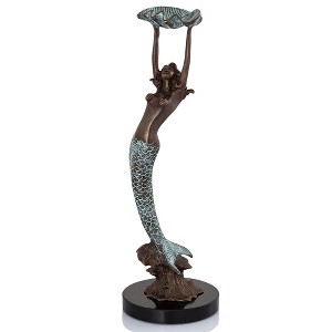 SPI Home Mermaid with Tray – Handcrafted Brass Accent Figurine with Coastal Nautical Design – 15" H x 5" W x 5" D - 1 of 4