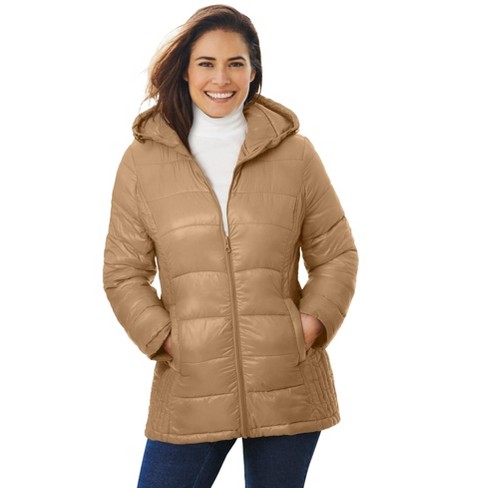 Woman Within Women s Plus Size Packable Puffer Jacket L Soft Camel Target