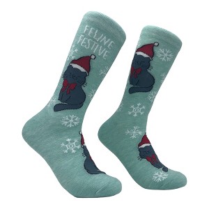Feline Festive Socks Funny Cute Xmas Kitten Novelty Footwear - Crazy Dog Socks - 1 of 4
