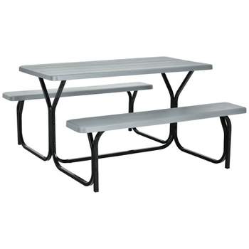 Tangkula Outdoor Picnic Table Bench Set Patio Camping Table w/Steel Frame & Wood Texture Tabletop for Garden