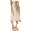 Women's Satin Midi Skirt - High Waist Slit Design with Comfortable Elastic Waistband Champagne - 3 of 4