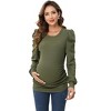 Maternity Shirts Women's Knit Ribbed Round Neck Puff Short Sleeve T-Shirt Pregnancy Casual Side Ruched Tunic Tee Tops - 2 of 4