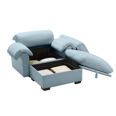 GDFStudio Woodrow Fluffy Armrest Pillows Velvet Chair with Storage Ottoman