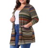 Agnes Orinda Women's Plus Size Open Front Long Sleeve Contrast Color Stripe Sweater Cardigans - 2 of 4