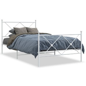 vidaXL Elegant White Steel Single Bed Frame with Headboard/Footboard - Under-Bed Storage - Metal Slats - 81.5"x41.3"x35.6" - 1 of 4