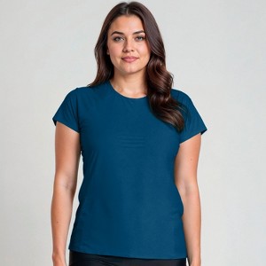 Calypsa Women's Plus Size Loose Fit Short Sleeve UPF 50+ Adele Swim Top - 1 of 3