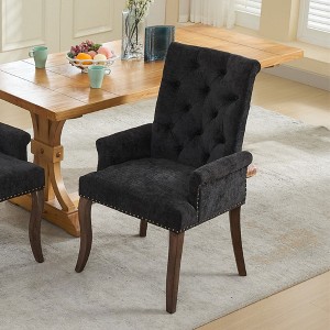 Gulches Upholstered Chenille Fabric Accent Dining Chair, Elegant Tufted Club Dining Room Kitchen Room Arm Dining Chair, Single,Black - 1 of 4