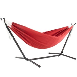 Vivere Double Sunbrella Hammock & Steel Stand, Portable Outdoor Lounge, Crimson - 1 of 4