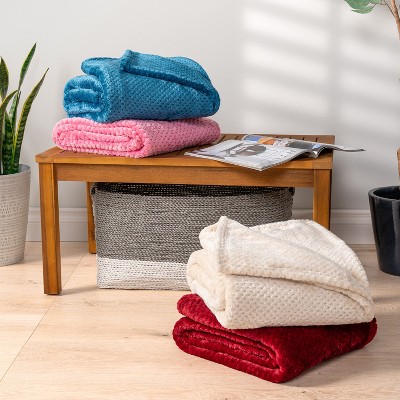 Wine Red Fleece Waffle Textured Throw Blanket, 50" x 60"