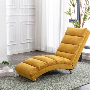 Gulches Linen Massage Chaise Lounge Ergonomic Tufted High Density Foam Side Storage Pocket Easy Assembly For Office Living Room Bedroom Yellow - 1 of 4