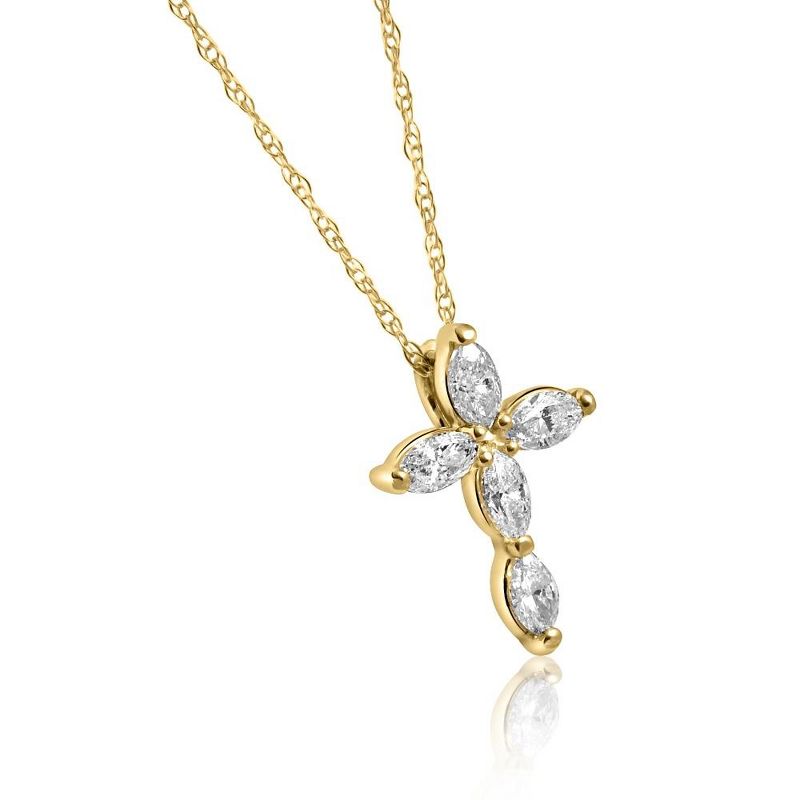 Pompeii3 1/2Ct Marquise Diamond Cross Petite Pendant Yellow Necklace Gold (1/2 inch tall), 2 of 5