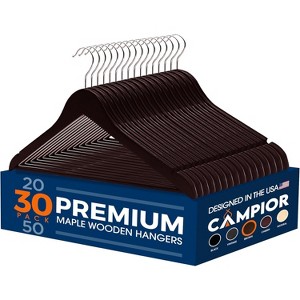 Wooden Clothes Hangers – Durable Space Saving Hanger, Non-Slip, Versatile for Organizing Dress, Coat, and Clothes, 360° Swivel Hook, Cherry, 30 pcs - 1 of 4