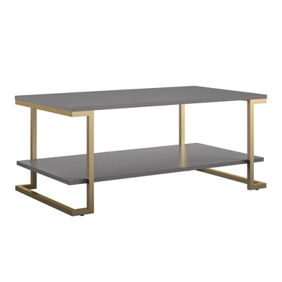 Camila Rectangular Graphite Gray Coffee Table with Gold Metal Legs