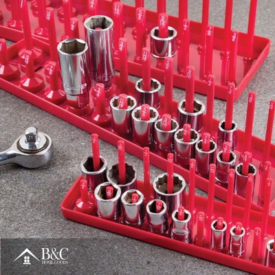 Red and Black Plastic Tray Socket Organizer Set for Mechanics
