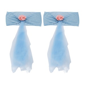 Unique Bargains Flower Chair Belt Organza Chair Sashes 13.78"x5.91" Light Blue 2 Pcs - 1 of 4