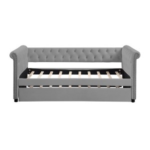 Daybed with Trundle Polyester Tufted Sofa Bed, with Beautiful Round Armset Design, TWIN SIZE, Gray - 1 of 1