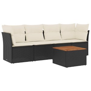 vidaXL Patio Sofa Set with Cushions Outdoor Furniture 5 Piece Poly Rattan - Black and Cream - 1 of 4