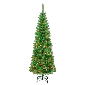 National Tree Company First Traditions Pre-Lit Pencil Rowan Hinged Artificial Christmas Tree Multicolor Lights - 1 of 4