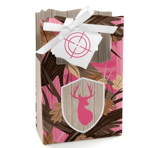Big Dot of Happiness Pink Gone Hunting - Deer Hunting Girl Camo Baby Shower or Birthday Party Favor Boxes - Set of 12 - 1 of 4