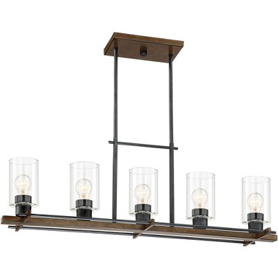 Franklin Iron Works Dust Bronze Linear Pendant Chandelier 36 3/4" Wide Rustic Clear Glass Cylinders 5-Light Fixture Kitchen Island