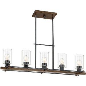 Franklin Iron Works Ranger Dust Bronze Wood Linear Pendant Chandelier 36 3/4" Wide Rustic Clear Glass 5-Light Fixture for Dining Room Kitchen Island - 1 of 4