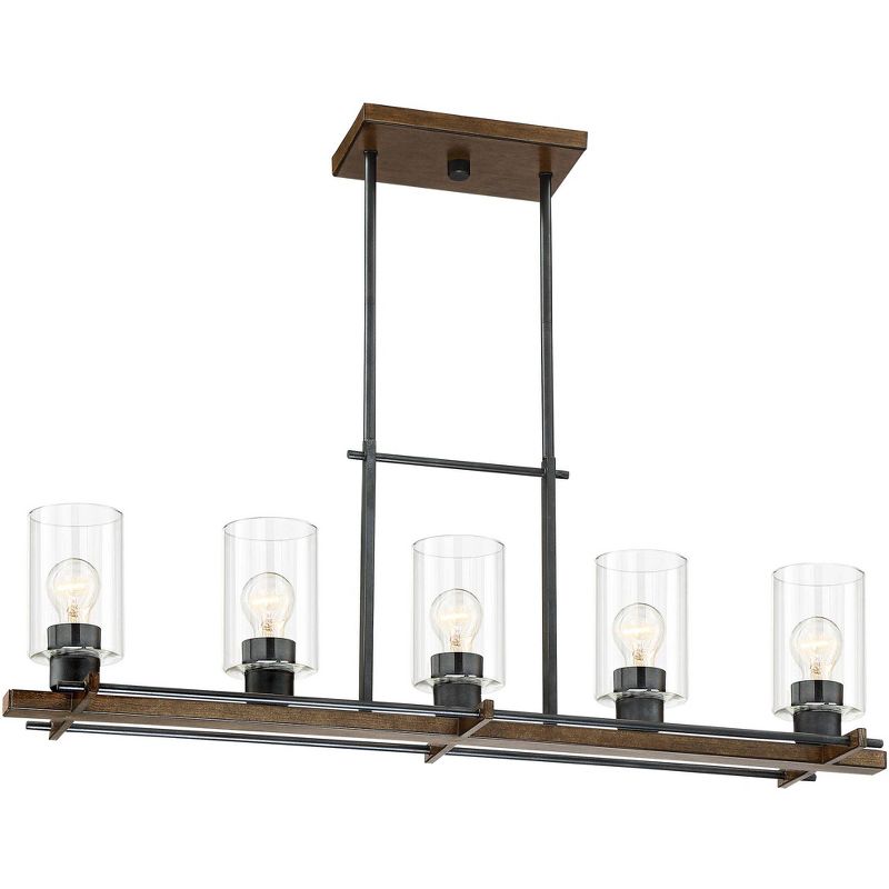 Franklin Iron Works Ranger Dust Bronze Wood Linear Pendant Chandelier 36 3/4" Wide Rustic Clear Glass 5-Light Fixture for Dining Room Kitchen Island, 1 of 10