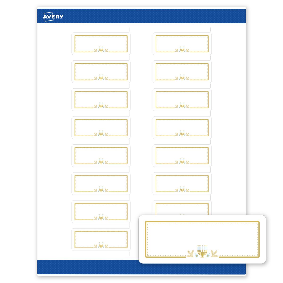 Avery® Labels, 1" x 2-5/8", Matte, Gold Menorah Frame, 160