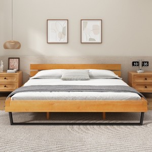 Christopher Knight Home Myora Modern Industrial Pine Wood Bed Frame with Iron Base - 1 of 4