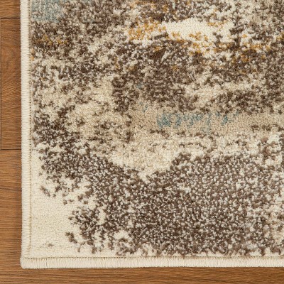 Camel and Blue Abstract Synthetic Runner Rug, 2'7" x 8'