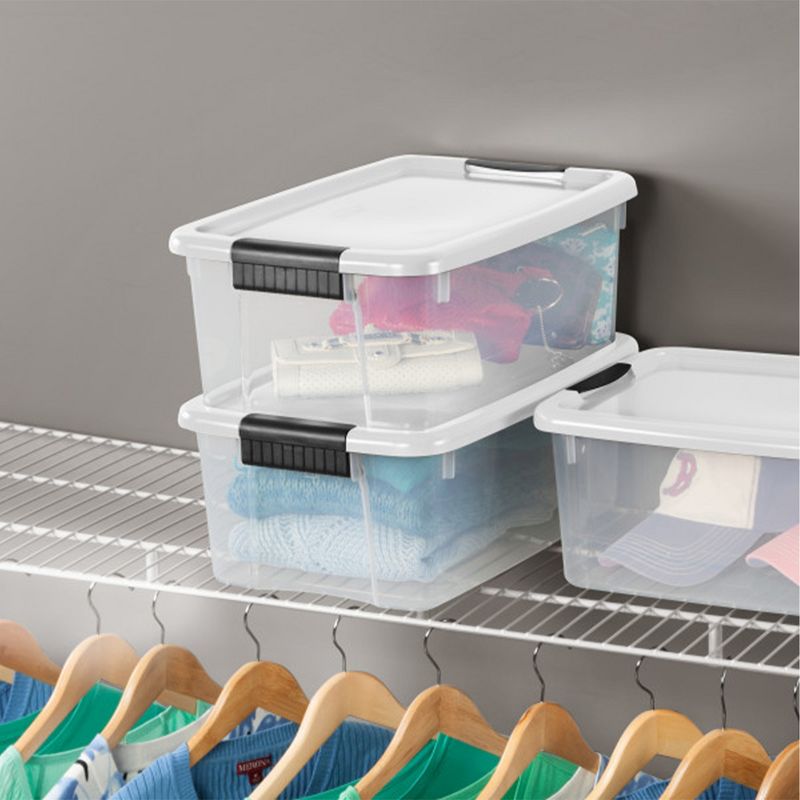 Sterilite 18 Qt Ultra Latch Box, Stackable Storage Bin with Lid, Plastic Container with Heavy Duty Latches to Organize, Clear and White Lid, 6-Pack, 4 of 7