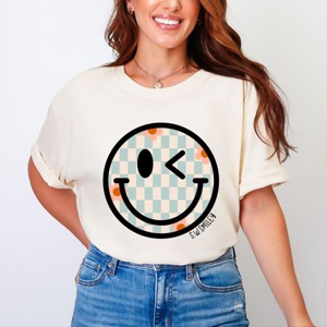 Simply Sage Market S.W.Smiley Checkered Smiley Face Garment Dyed Tee - 1 of 4