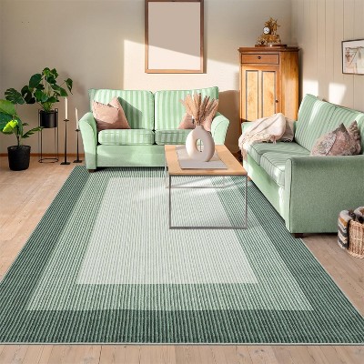 Machine Washable Runner Rug Modern Border Low Pile Non-Shedding Soft Gradient Faux Wool Print Entryway Bathroom
