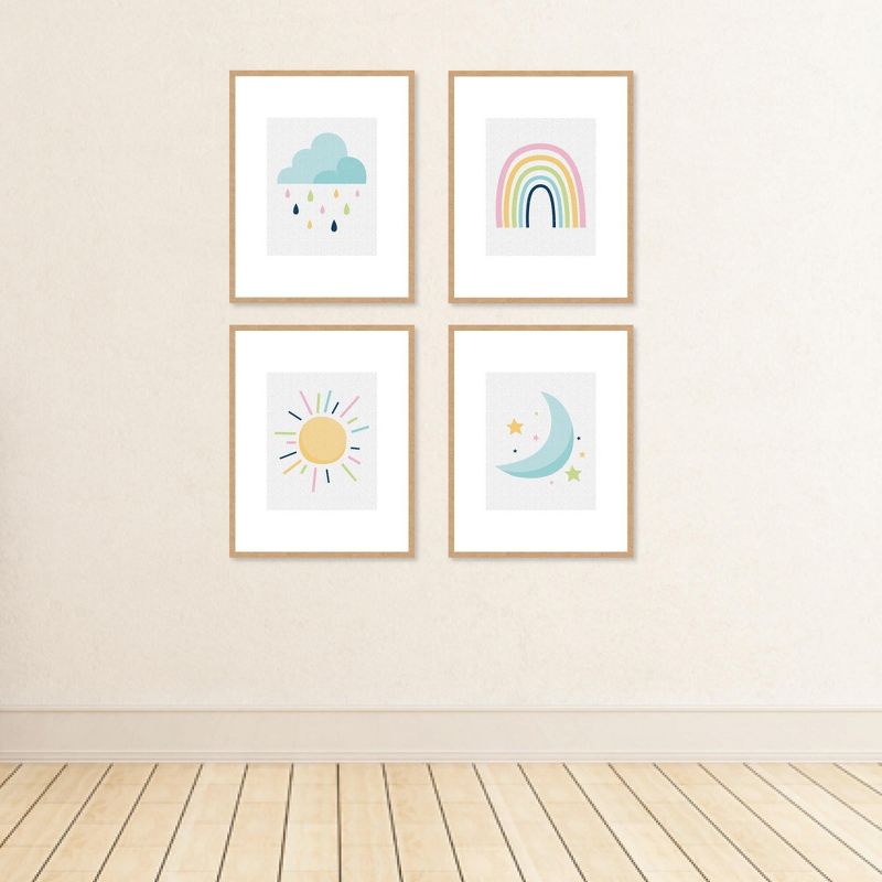 Big Dot of Happiness Colorful Children's Decor - Unframed Rainbow, Cloud, Sun, and Moon Linen Paper Wall Art - Set of 4 - Artisms - 8 x 10 inches, 3 of 8