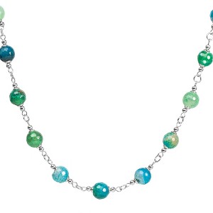 ELYA Women's Mixed Green and Blue Agate Stone Bead Steel Necklace - 17" - 1 of 3