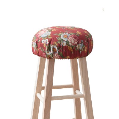 Ellis Bella Rose Stylish Medium Scale Printed Floral Pattern Elastic Bottom Edge Barstool Cover 13"x13" Red