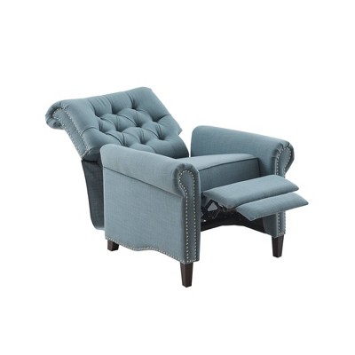 Transitional Blue Tufted Recliner with Bronze Nailhead Trim