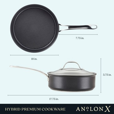 Black Nonstick Aluminum and Stainless Steel Sauté Pan with Lid, 3.5-Quart